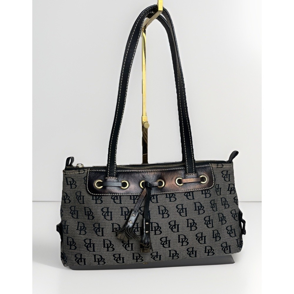 Vintage Dooney & Bourke Signature Monogram Shoulder Handbag Purse Grey/Black